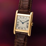 A RARE GENTLEMAN'S SIZE 18K SOLID GOLD CARTIER PARIS TANK NORMALE EXTRA PLATE WRIST WATCH CIRCA