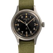 A GENTLEMAN'S STAINLESS STEEL BRITISH MILITARY HAMILTON RAF PILOTS WRIST WATCH CIRCA 1960s Movement: