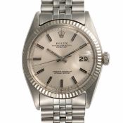 A GENTLEMAN'S SIZE STEEL & WHITE GOLD ROLEX OYSTER PERPETUAL DATEJUST BRACELET WATCH CIRCA 1973,
