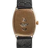 A GENTLEMAN'S SIZE 9CT SOLID GOLD JUMP HOUR GUICHETS WRIST WATCH CIRCA 1930s Movement: 15J, manual