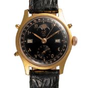 A RARE GENTLEMAN'S GOLD FILLED RECORD DATOFIX TRIPLE CALENDAR MOONPHASE WRIST WATCH CIRCA 1950s,