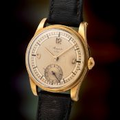 A VERY RARE & FINE GENTLEMAN'S SIZE 18K YELLOW GOLD BREGUET WRIST WATCH CIRCA 1930s, WITH TWO TONE