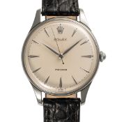 A GENTLEMAN'S LARGE SIZE STAINLESS STEEL ROLEX PRECISION WRIST WATCH CIRCA 1950s, REF. 9118