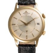 A GENTLEMAN'S LARGE SIZE 18K SOLID GOLD JAEGER LECOULTRE MEMOVOX AUTOMATIC ALARM WRIST WATCH CIRCA