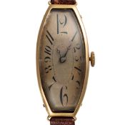 A GENTLEMAN'S LARGE SIZE 18K SOLID GOLD CHRONOMETRE PARC TONNEAU CINTREE WRIST WATCH CIRCA 1915