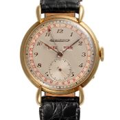 A FINE GENTLEMAN'S LARGE SIZE 18K SOLID GOLD JAEGER LECOULTRE TRIPLE CALENDAR WRIST WATCH CIRCA