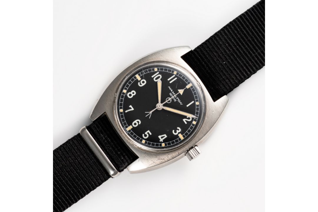 A GENTLEMAN'S STAINLESS STEEL BRITISH MILITARY HAMILTON RAF WRIST WATCH DATED 1974, WITH TRITIUM " - Image 4 of 7