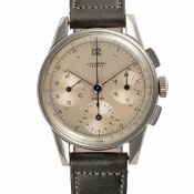 A RARE GENTLEMAN'S SIZE STAINLESS STEEL UNIVERSAL GENEVE COMPAX CHRONOGRAPH WRIST WATCH CIRCA
