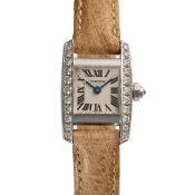 A LADIES 18K SOLID WHITE GOLD & DIAMOND CARTIER TANKISSIME WRIST WATCH CIRCA 2005, REF. 2831