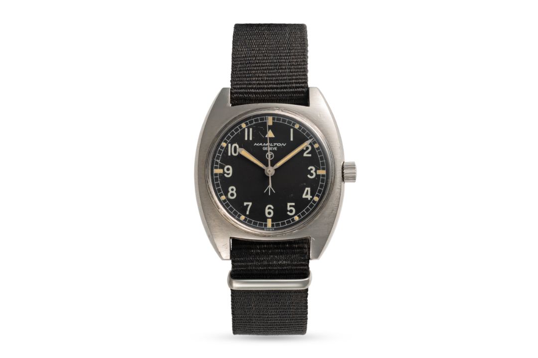 A GENTLEMAN'S STAINLESS STEEL BRITISH MILITARY HAMILTON RAF WRIST WATCH DATED 1974, WITH TRITIUM " - Image 2 of 7