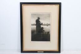 Arthur David McCormick RI (Irish, 1860-1943) figures by the riverside, etching, signed in pencil