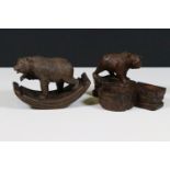 Two Black Forest style bears including ink blotter with bear to top and pin dish with bear on top