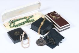 Small collection of mixed costume jewellery to include a Stratton rolled gold wristwatch, faux pearl