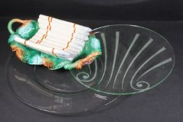 20th century majolica asparagus serving dish, in the Victorian style, together with two large