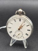 A Silver Fob Watch with Seconds Dial and Gold Coloured Hands