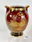 Crown Devon lamp base with Chinese Landscape, 7” high