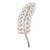 A DIAMOND-SET BROOCH MOUNT, in the form of a leaf, set with round brilliant-cut diamonds and