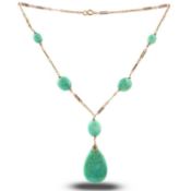 AN AMAZONITE AND GOLD NECKLACE, of fancy linking separated with amazonite beads and suspending an