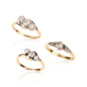 THREE DIAMOND-SET RINGS, comprising; a three-stone diamond ring, set with three graduated old