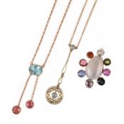 TWO GEM-SET GOLD PENDANTS AND A BROOCH, EARLY 20TH CENTURY, comprising a multigem-set gold brooch