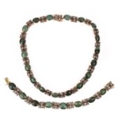 A LATE 18TH CENTURY GREEN QUARTZ AND DIAMOND DEMI-PARURE, comprising: a necklace and a bracelet of