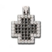 GAVELLO, A BLACK AND COLOURLESS DIAMOND CROSS PENDANT, set with black round brilliant cut diamonds