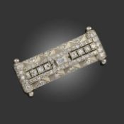 AUGUST PAILLETTE, A FRENCH ART DECO DIAMOND BROOCH, C1925, of geometric design, centred with a