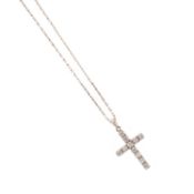 A DIAMOND CRUCIFORM PENDANT, set with round brilliant-cut diamonds in white gold, on fine link white