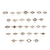 A LARGE COLLECTION OF 30 RING MOUNTS, comprising; a diamond ring mount, set with baguette-cut