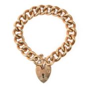 A 9CT GOLD CURB LINK BRACELET, with heart-shaped gold padlock clasp, Birmingham hallmarks for