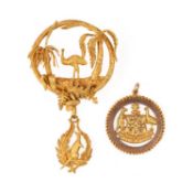 TWO AUSTRALIAN GOLD BROOCHES, comprising; an openwork yellow gold brooch, depicting an emu