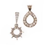 TWO DIAMOND-SET PENDANT MOUNTS, comprising; a pendant mount set with a border of cushion-cut
