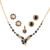 A COLLECTION OF SAPPHIRE, DIAMOND AND MOONSTONE JEWELLERY, comprising: a necklace centring on a