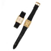 TWO LADY'S GOLD WRISTWATCHES, comprising; Piaget Protocole, signed rectangular gold pattern dial