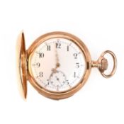 A GENTLEMAN'S GOLD QUARTER REPEATER POCKET WATCH, the white dial with black enamel Arabic