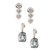 TWO PAIRS OF GEM-SET EARRINGS, including a pair of diamond drop earrings designed as three connected