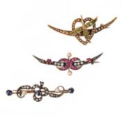 THREE GEM-SET BROOCHES, 19TH CENTURY AND LATER, comprising; a ruby, diamond and cultured pearl set