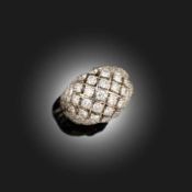 A DIAMOND BOMBE RING, MID 20TH CENTURY, set with circular-cut diamonds in chequerboard pattern