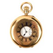 DENT, A GOLD HALF-HUNTER POCKET WATCH, C1923, signed white enamel dial with Roman numerals and
