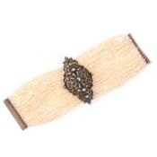 A CULTURED PEARL BRACELET MOUNTED WITH A DIAMOND BROOCH, length 18cm, brooch detachable