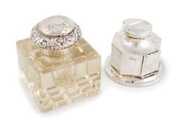A late-Victorian silver-mounted glass inkwell, by Arthur Pennington, Birmingham 1892, square form