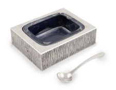 By Gerald Benney, a modern silver desk tidy and salt spoon, London 1960 and 1972, rectangular form