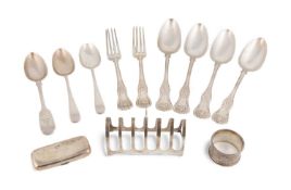 A mixed lot of silver items, comprising: a set of four Victorian Scottish silver Queen's pattern