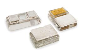 A silver-mounted glass stamp compartment and roller, by Mappin & Webb, Birmingham 1915, plain