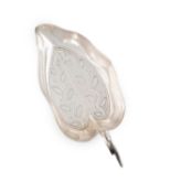 A George III silver caddy spoon, by Joseph Willmore, Birmingham 1807, deep leaf form with engraved