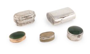 A collection of small silver boxes, comprising: a silver vesta case by Frederick Buckthorpe,