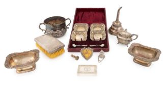 A mixed lot, comprising: a George III silver wine funnel by Stephen Adams, London 1794, a porringer,