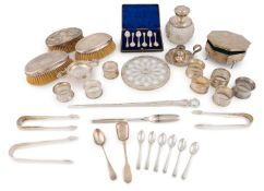 A mixed lot of silver items, comprising: a George IV silver meat skewer by Jonathan Hayne, London