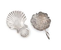A George III silver caddy spoon, maker's mark worn, London 1814, scallop shell form with textured