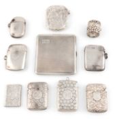 A collection of eight silver vesta cases, comprising: one by William Thorneywork, Chester 1898,